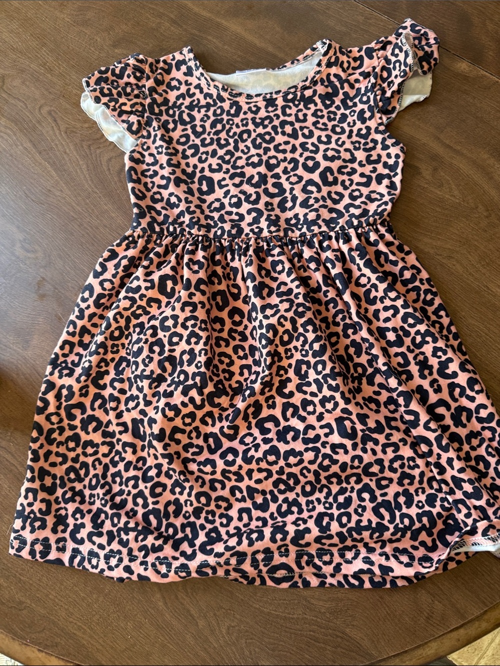 Girls Pink Leopard Print Dress with Ruffle Sleeves